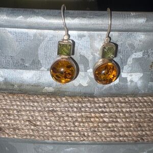 Amber and green Tourmaline earrings